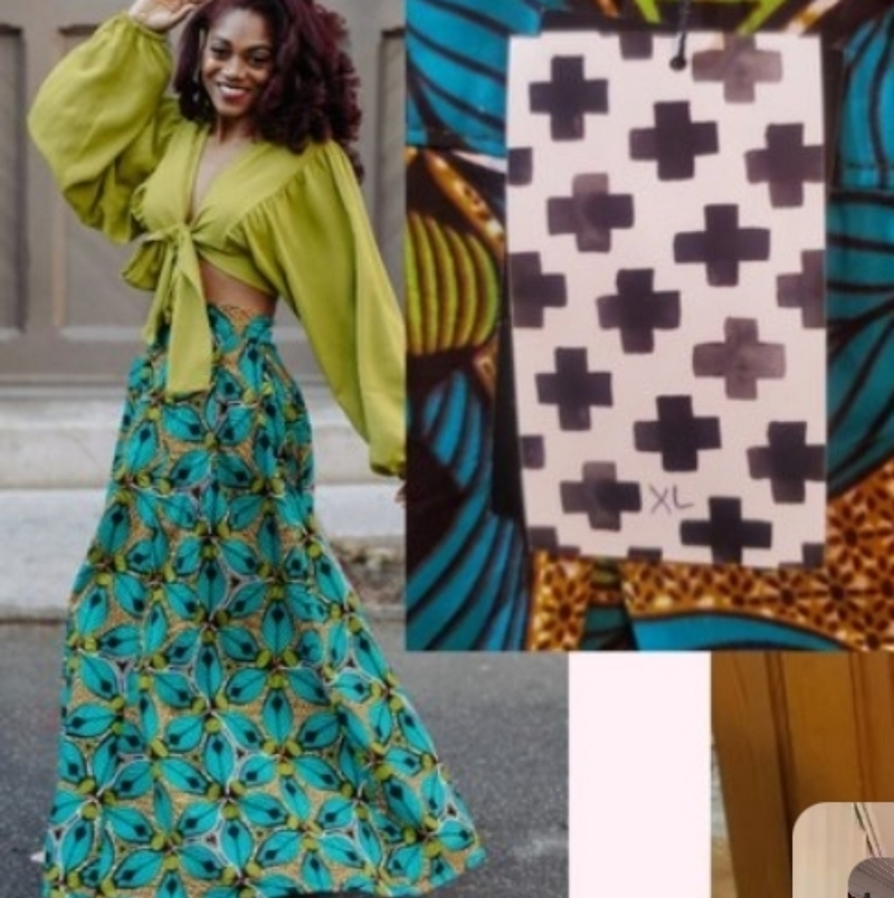 Francis & Benedict Green Floral batik Like Maxi Skirt From Togo NWT
